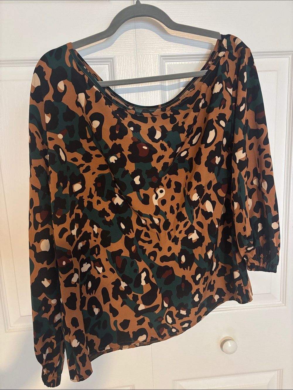 SHEIN Brown, Green & Black Leopard Print Blouse